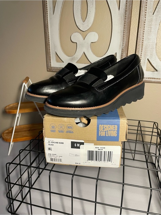 Clarks Shoes - Clarks Black Leather Platform Slip-On Loafers